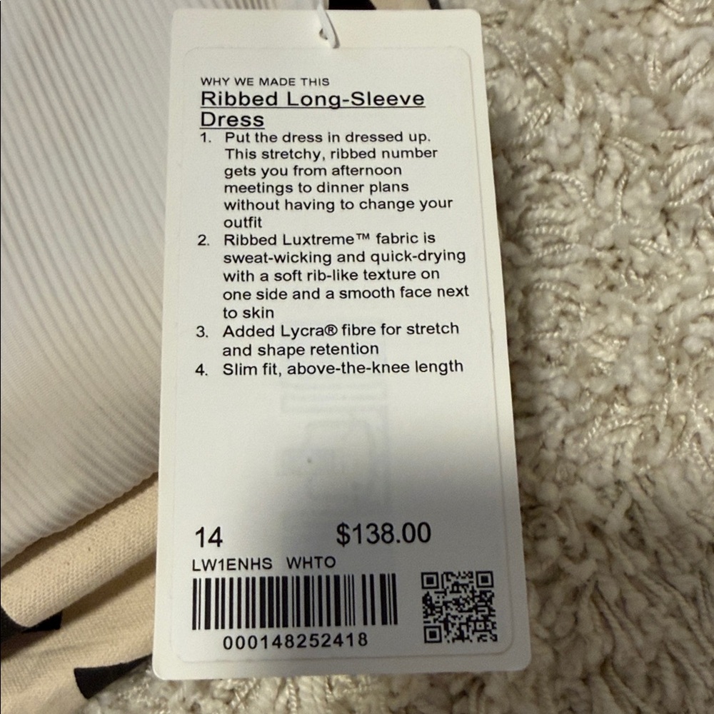 Lululemon Athletica White Ribbed Long-Sleeve Dress